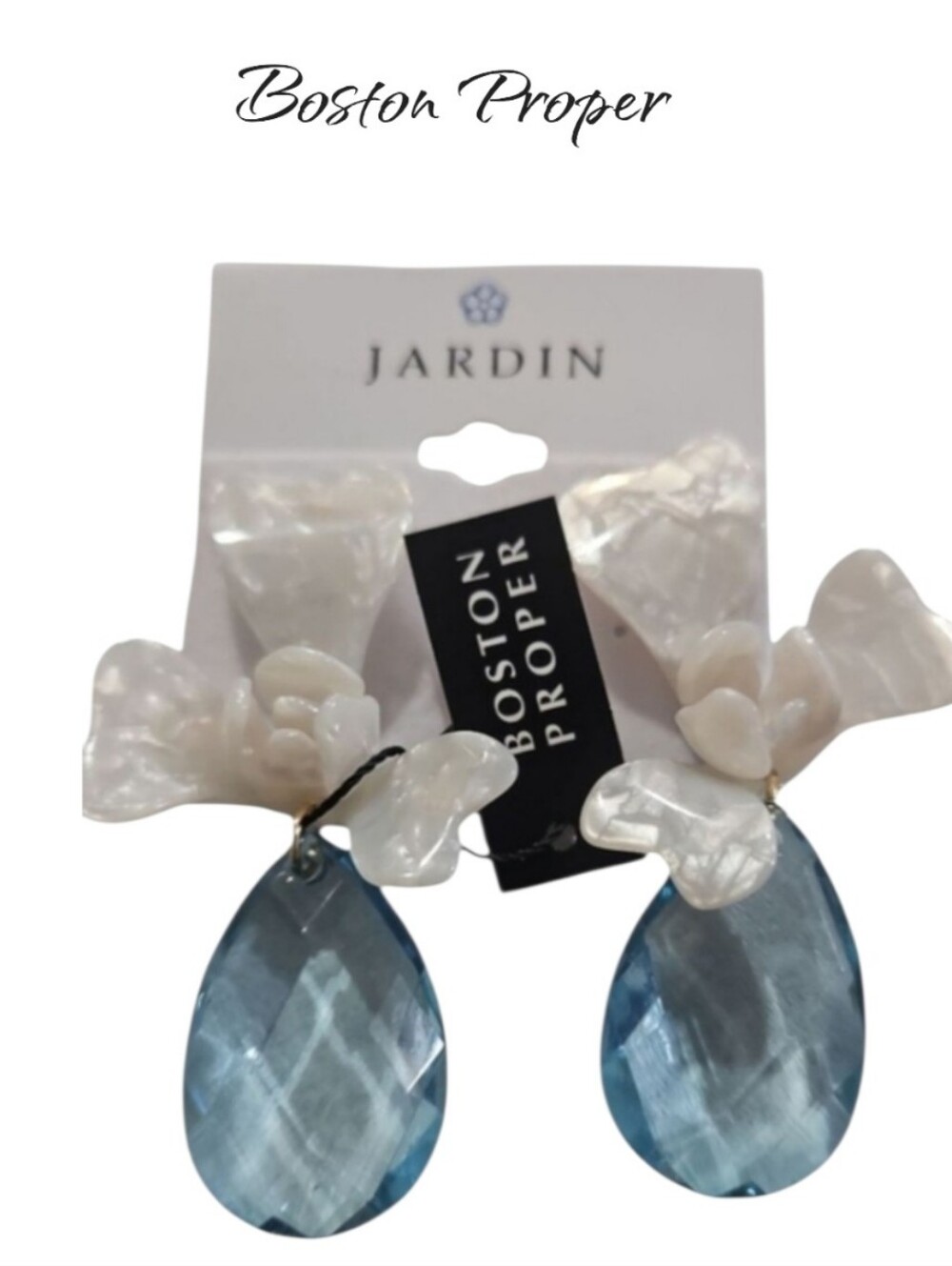 Boston Proper 3D Floral Gem Drop White/blue Earring NWT
